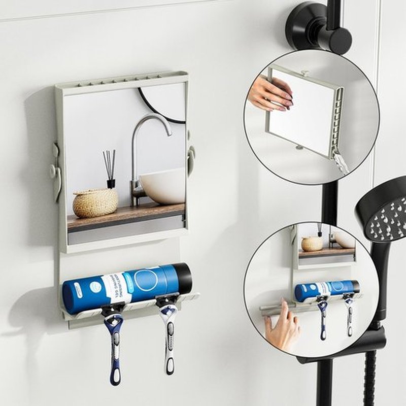 APLOP Shower Mirror Fogless for Shaving, 1X/3X Magnification, Warm Grey – Anti-Fog Shaving Mirror with Razor Holders and Squeegee, Easy Installation, Rust-Resistant Design
