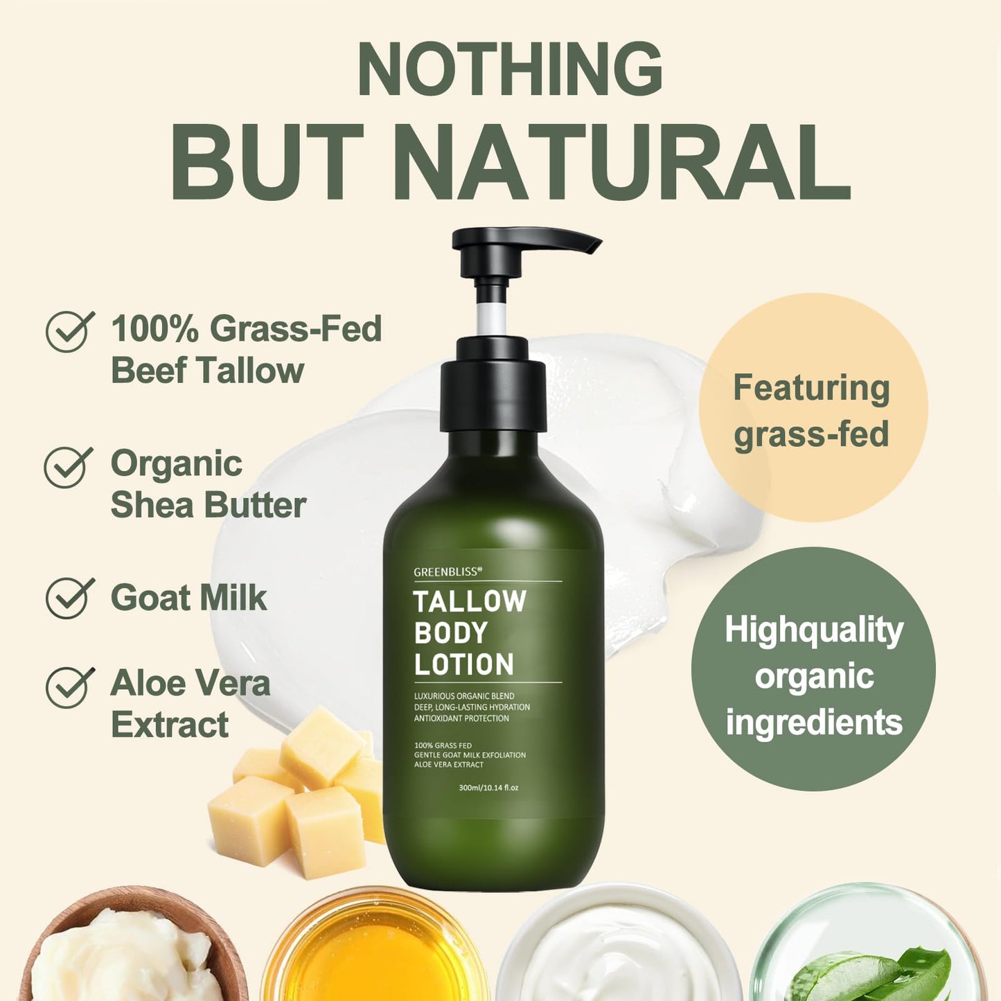Beef Tallow Body Lotion for Skin, Grass-Fed Daily Moisturizing Cream for Dry, Mature & Crepey Skin, Face & Body – Pure & Organic Moisturizer with Jojoba Oil, Vitamin E (10.14 Fl Oz, Vanilla)