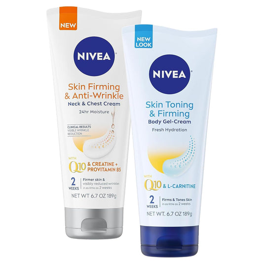 Nivea Anti-Wrinkle Skin Care Set - Firming Neck & Chest Cream + Q10 Body Gel, 6.7 Oz Each