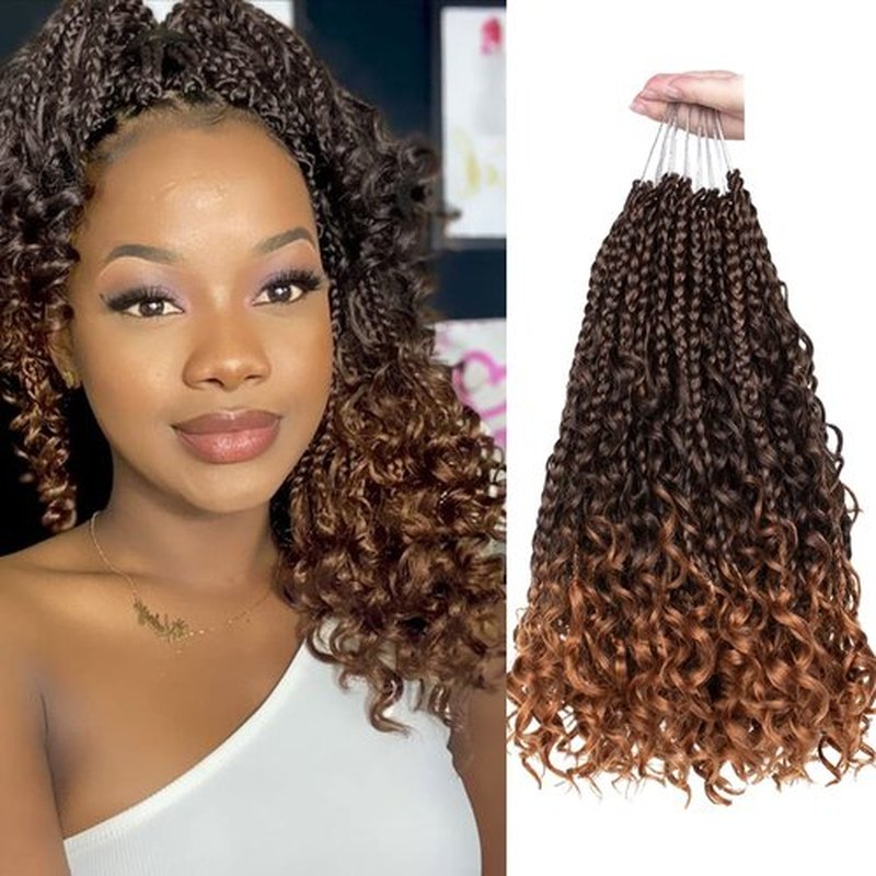 COOKOO 10 Inch Goddess Box Braids Crochet Hair 8 Packs Goddess Crochet Hair Pre Looped With Curly Ends Synthetic Bohemian Hippie Ombre Knotless Braiding Hair for Black Women T30#
