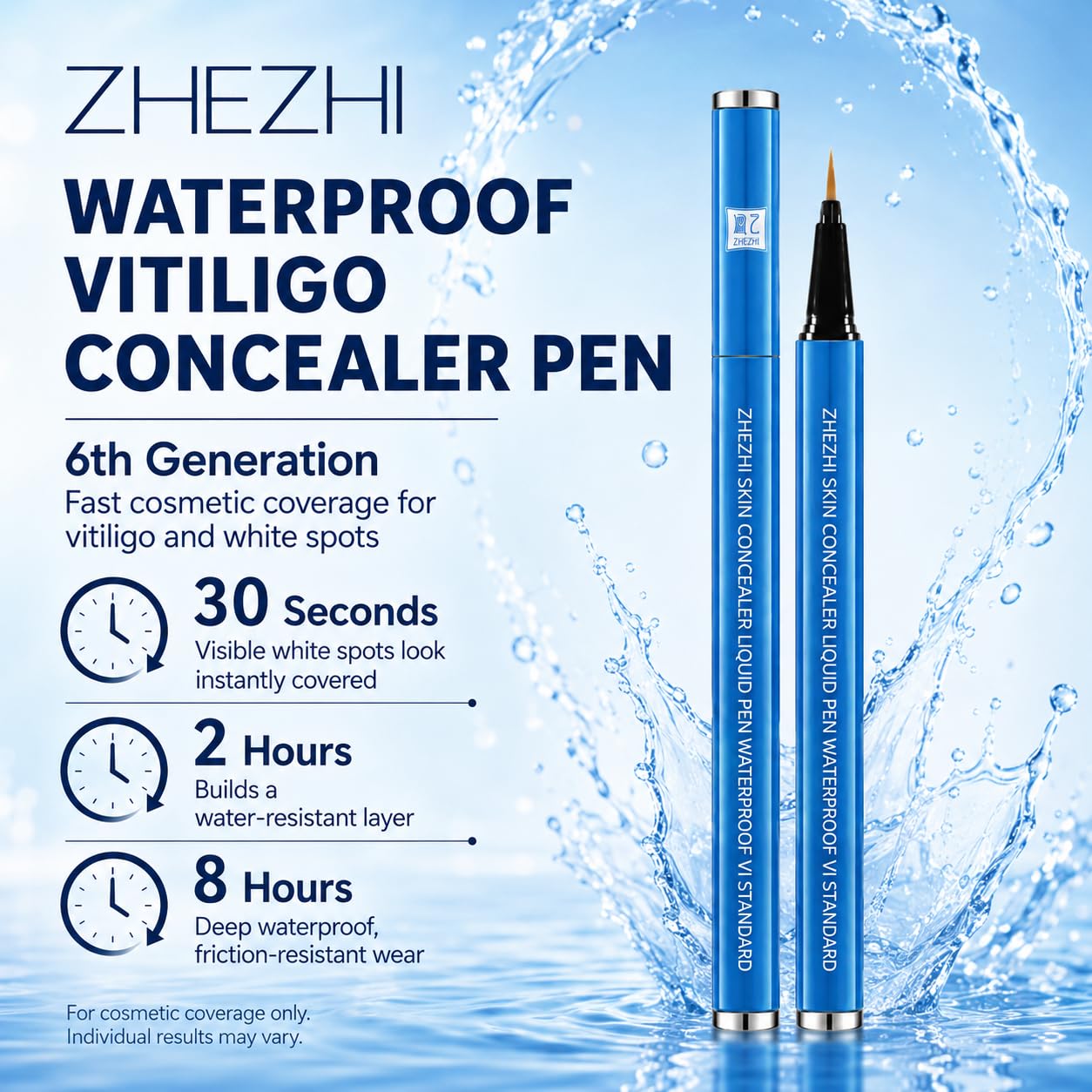 ZHEZHI Vitiligo Concealer Pen 3.5g Waterproof 3-7 Days Face Body Hands Feet Light Medium Brown Deep Skin Tone Portable Quick Application Travel Gym Work (brown to deep skin tone, Face and Body)
