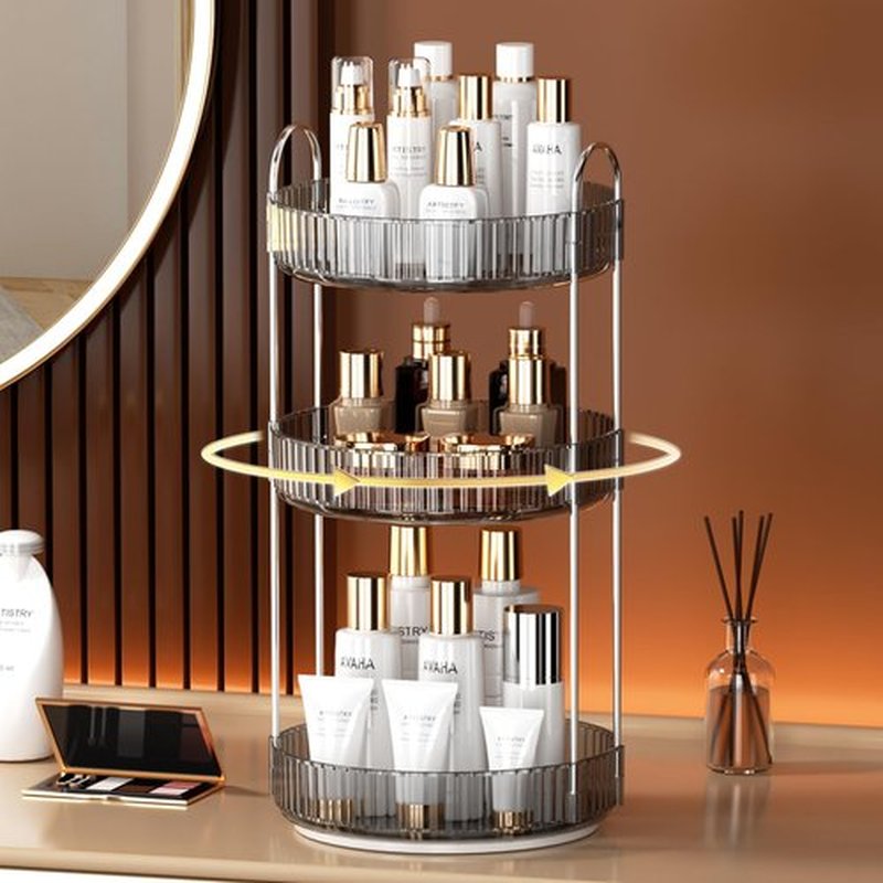 YCIA&DONE 360 Rotating Makeup Organizer and Storage for Vanity Countertop 3 Tiers, High Capacity Cosmetic Skincare Perfume Organizer for Dresser Bathroom Lazy Susan Organizer(Smoky Gray)