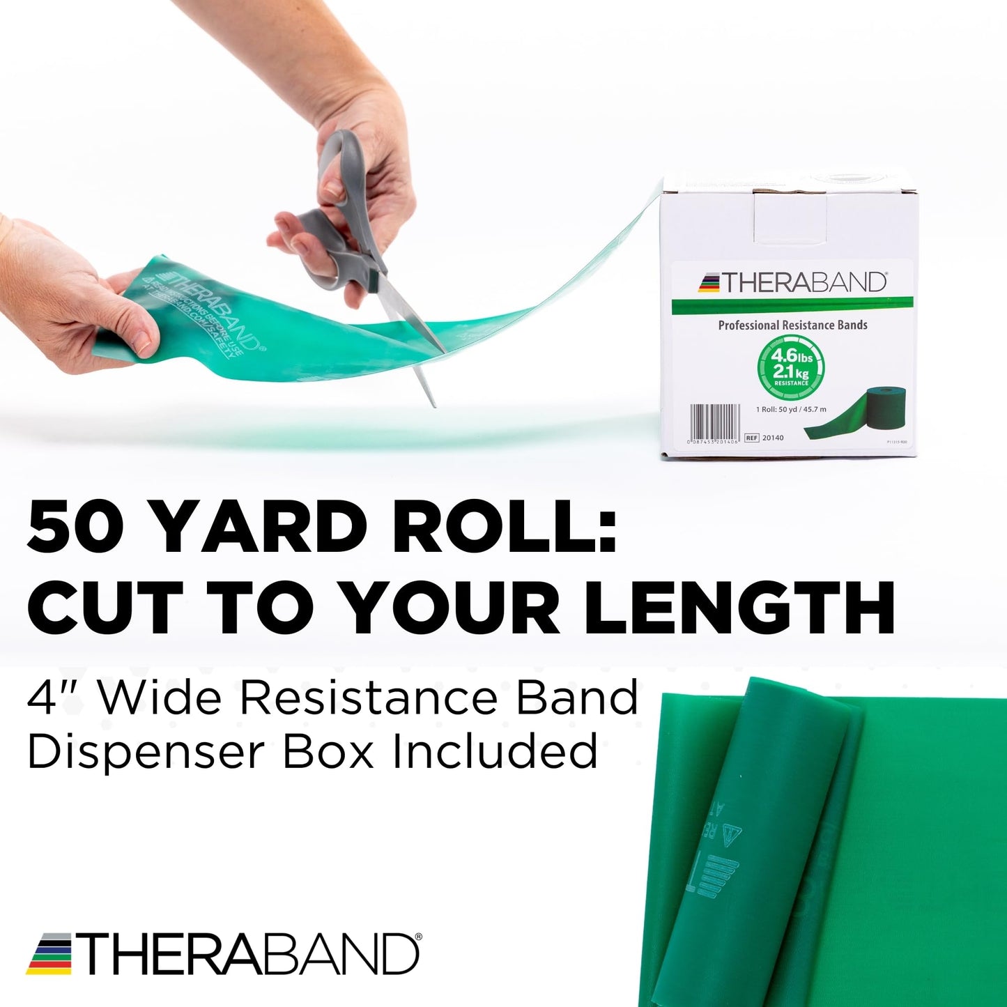 THERABAND Resistance Band 50 Yard Roll, Heavy Green Non-Latex Professional Elastic Bands For Upper & Lower Body Exercise, Physical Therapy, Pilates, & Rehab, Dispenser Box, Level 4