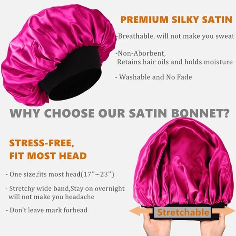 Bonnet for Men,Hair Bonnet for Sleeping,Double Layer Satin Bonnets for Black Women Curly Hair Braids,Reversible Sleep Cap (Large,Black/Hot Pink)