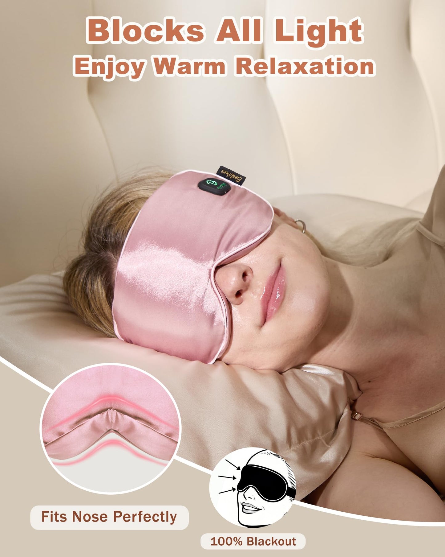BeeVines Cordless Heated Eye Mask for Dry Eyes, Washable Heat Eye Masks for Blepharitis, Warm Eye Compress for Men & Women, 1500mAh Rechargeable Eye Warmer with Travel Pouch(Pink)