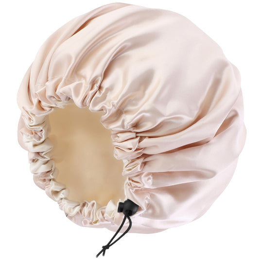 Satin Bonnet Silk Bonnet for Curly Hair Bonnet Braid Bonnet for Sleeping Bonnets for Women Large Double-Layer Adjustable Champagne