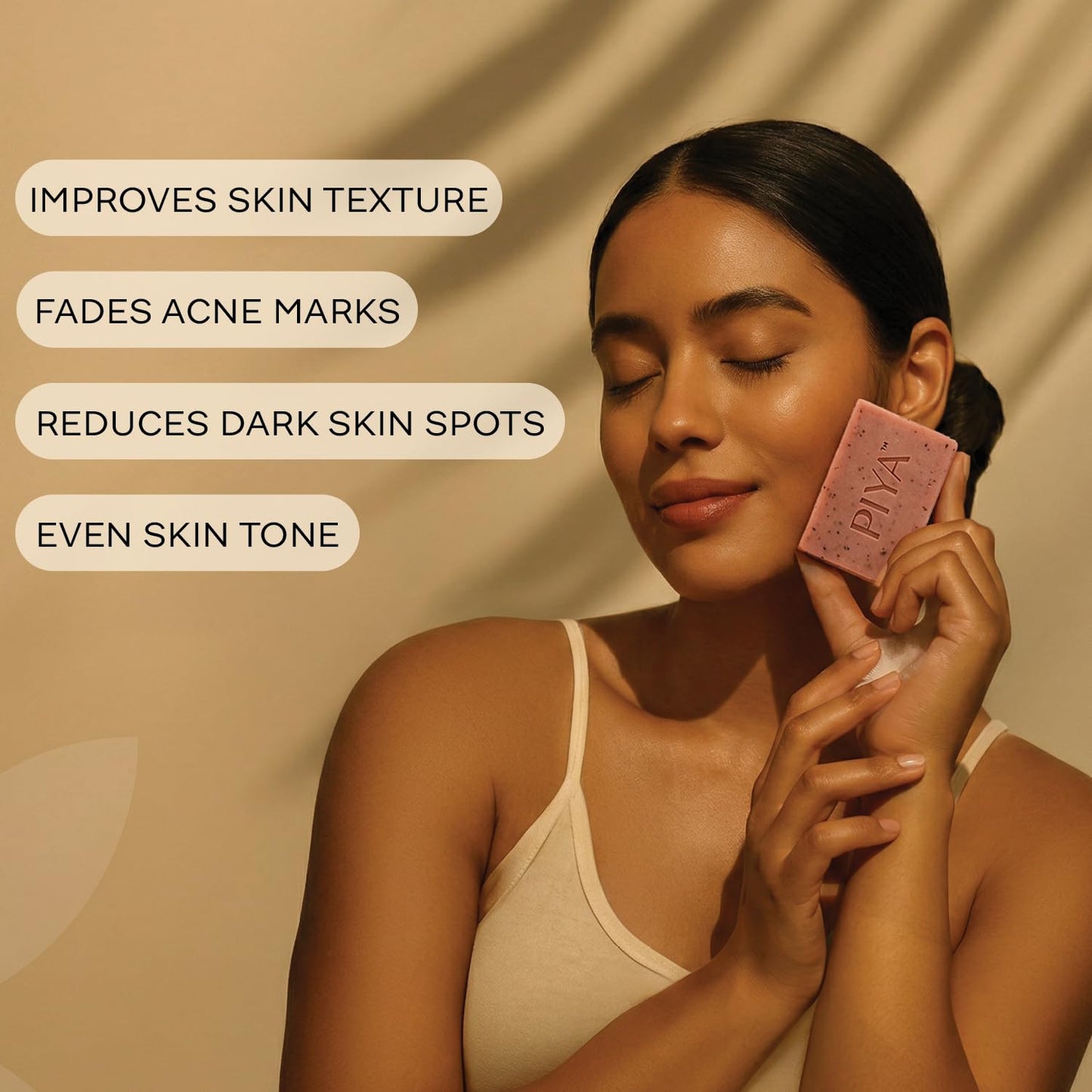 Piya Tulsi Gentle Exfoliating Bar Soap – Purifying & Calming Face & Body Cleanser with Holy Basil & Pink Clay