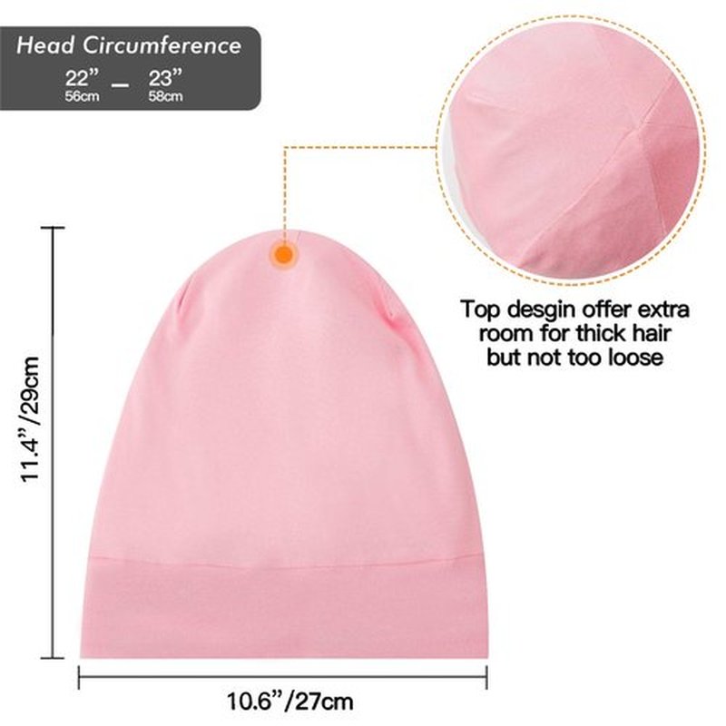Silk Satin Lined Bonnet Sleep Cap - Adjustable Stay on All Night Hair Wrap Cover Slouchy Beanie for Curly Hair Protection for Women and Men - Solid Pink