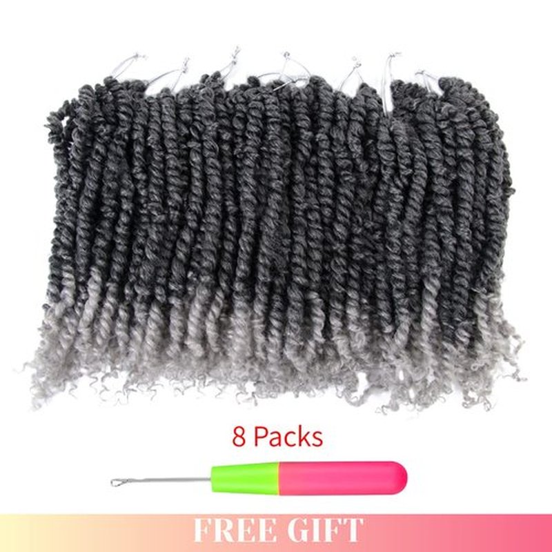 The BOHOBABE Pre-twisted Passion Twist Crochet Hair 12 Inch Short Ombre Gray Pre-looped Crochet Passion Twist Braiding Hair 8 Packs (T1B/grey)