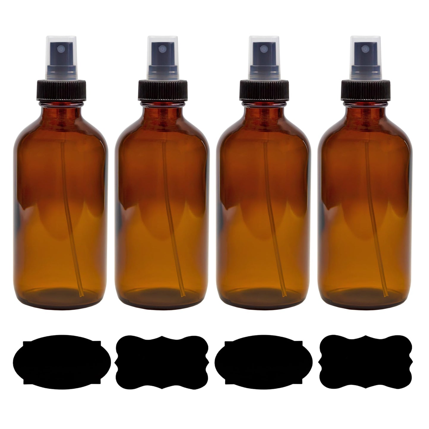 Cornucopia Brands 8-Ounce Amber Glass Fine Mist Spray Bottles (Pack of 4) Boston Round w/Atomizer Spritzers for Aromatherapy Perfume, Cologne, DIY & More