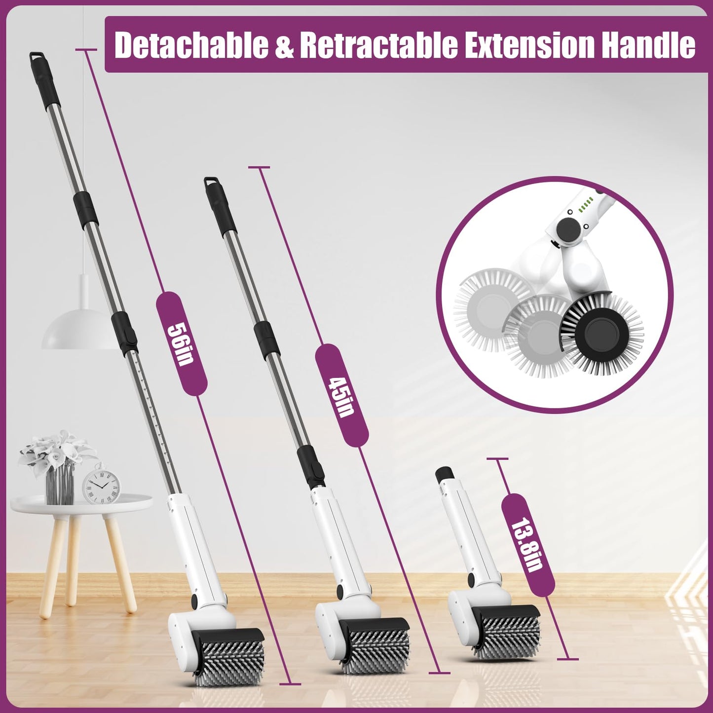LHPY Electric Spin Scrubber, 2025 New Roller Type IPX7 Waterproof Bathroom Cleaner Brush, Shower Scrubber with Long Handle & 2 Speed, Heads Replacement, Cleaning Supplies for Tub Shower Tile Floor