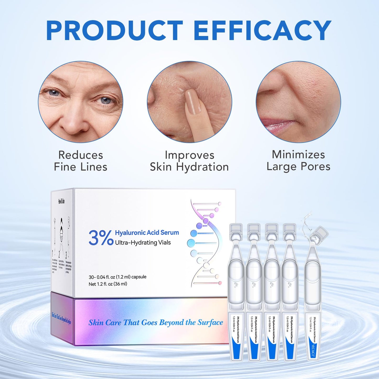 60PCS Ultra Hydrating Hyaluronic Acid Serum Tubes,3% Percent Hyaluronic Acid Moisturizer for Face & acne & scars,Single Use,Intensive Moisturizing, Skin Tightening, Emergency Repair, Anti-Aging