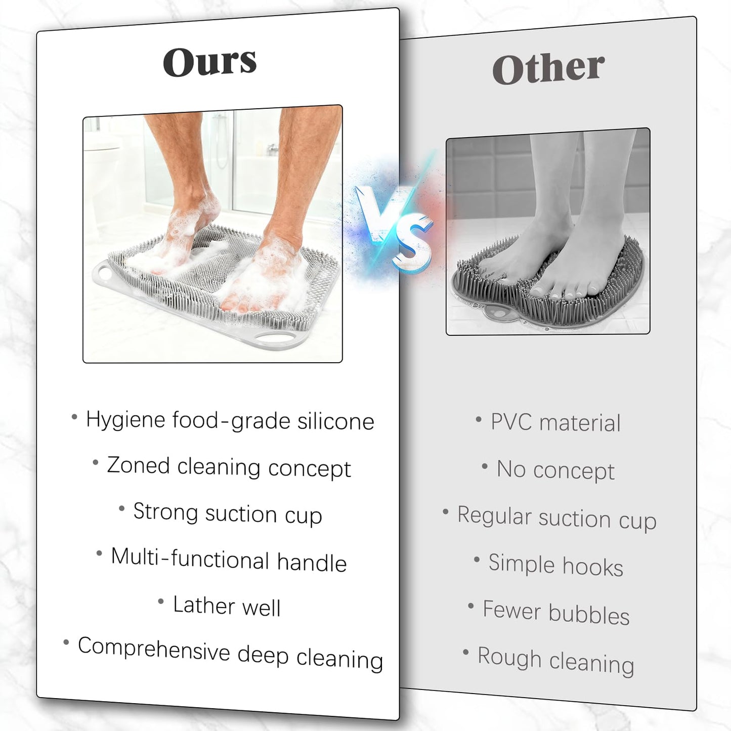 FREATECH Silicone Shower Foot Scrubber Mat 17.3" x 13", Large Foot Cleaner Brush to Clean, Exfoliate and Massage Feet Without Bending Over, Improve Foot Appearance and Overall Health, Grey