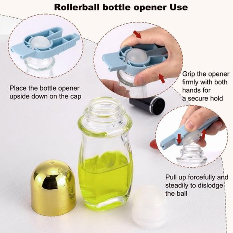 Kesell 2Pcs 50 ml Clear Roll On Bottles Roller Ball Deodorant Container with 1pcs Opener Empty Glass Roller Bottles Refillable Deodorant Container with Essential Oil Rollerball (Gold Cap)