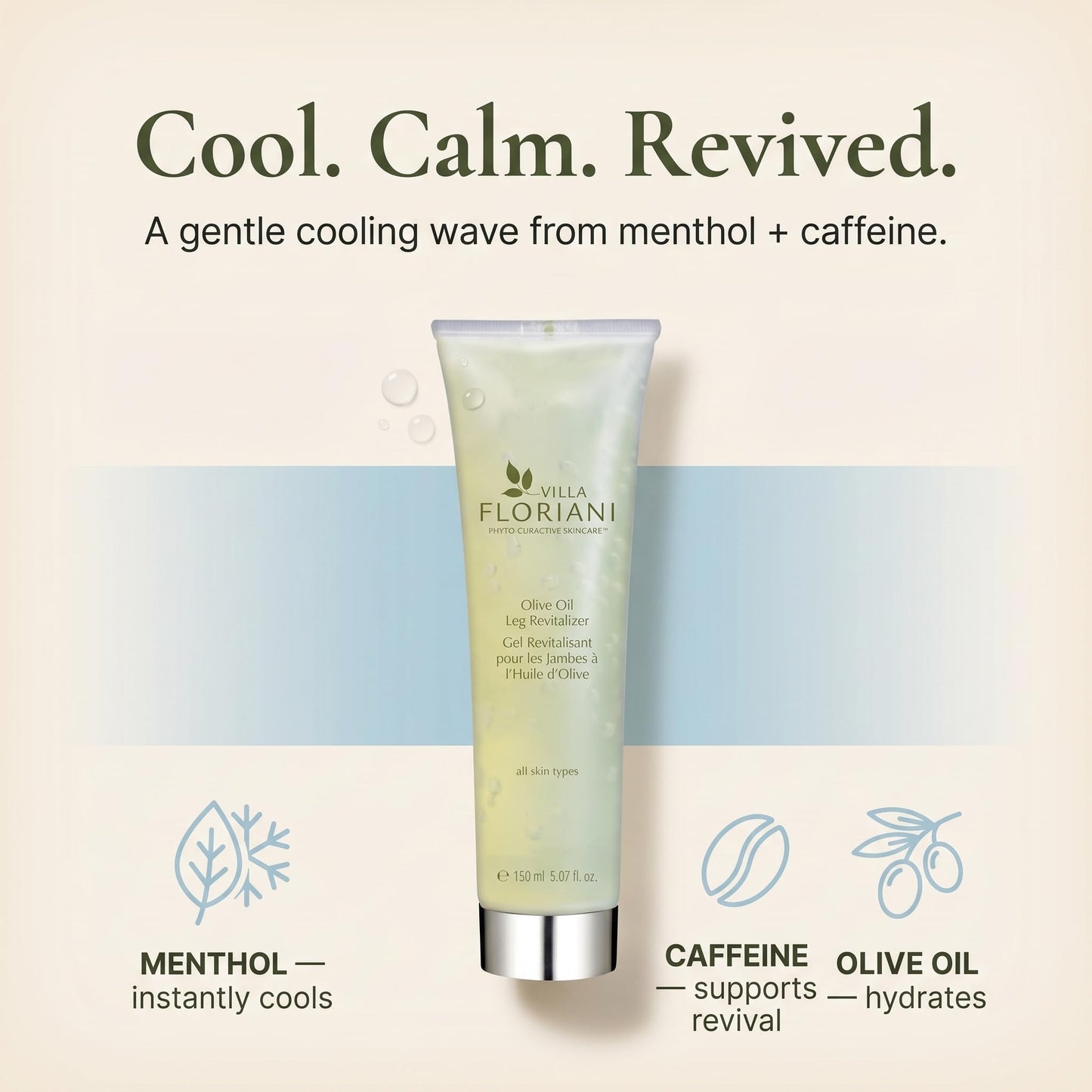 Villa Floriani Olive Oil Leg Revitalizer | Revives, Tones And Refreshes Tired Legs | Leg treatment | Natural Skincare | Rediscovering Natural Beauty, 5.07 fl. oz.