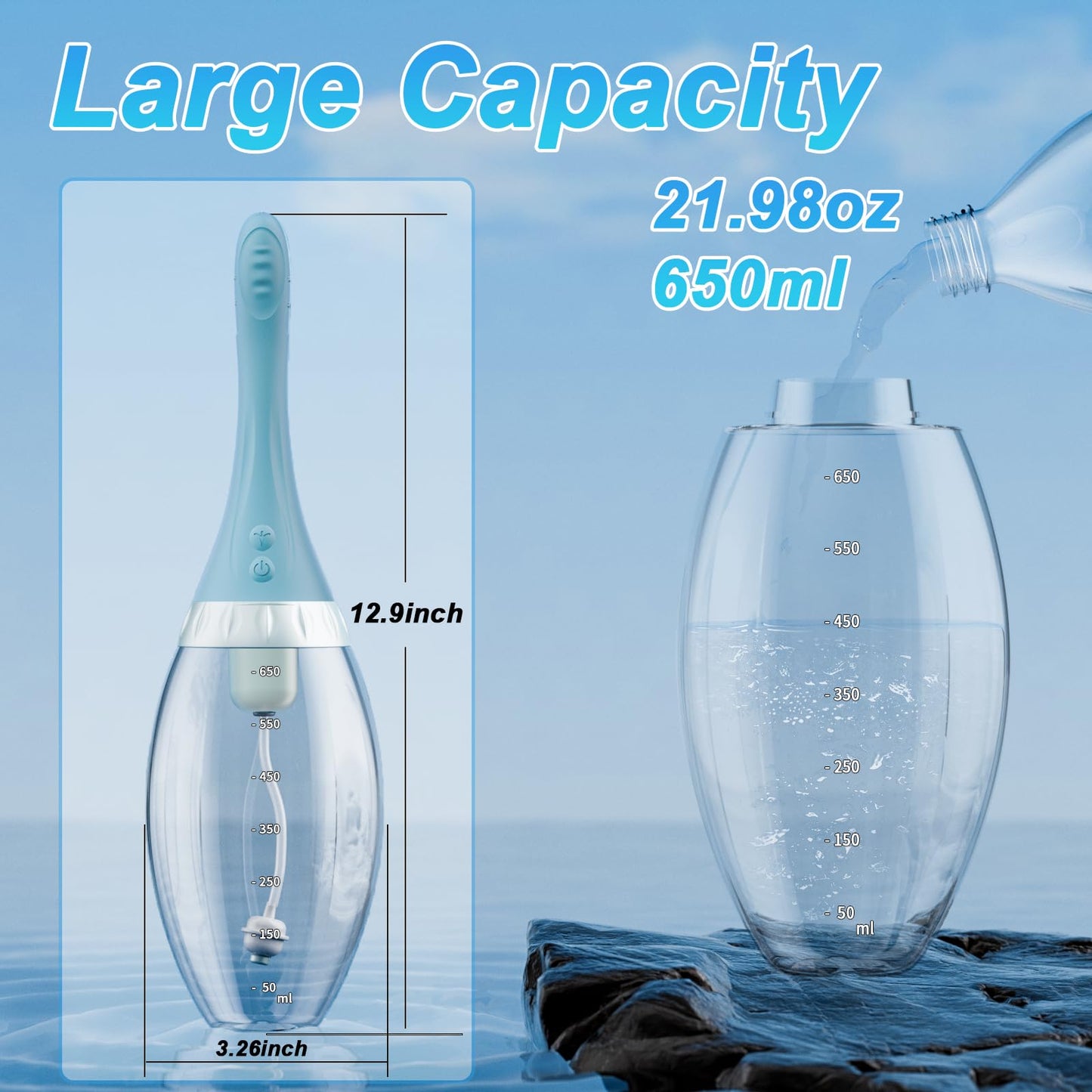 Anal Douche Swing Cleaning Enema Bulb, Anti Backflow Enemas for Men Women Colon Cleanse with Adjustable Nozzles, Remote Control Reusable Cleaner 7 Swing Modes and 7 Spray Holes, 21.98 oz with Lube