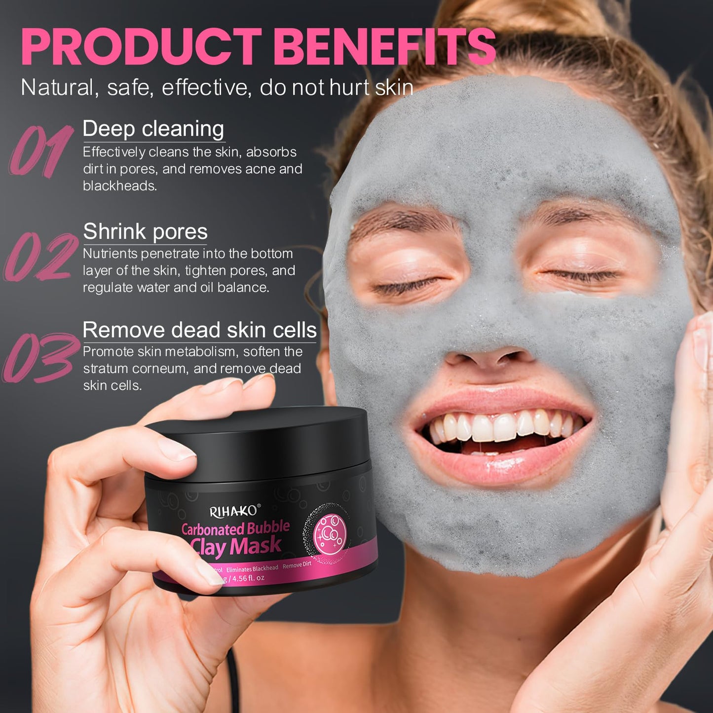 RIHAKO Valentine 's Day Gift Carbonated Bubble Clay Mask -Exfoliation Face Mask | Detoxing Clay Mask for Blackhead Removal,Dull Skin,Skincare Facial Mask for Controlling Oil and Refining Pores
