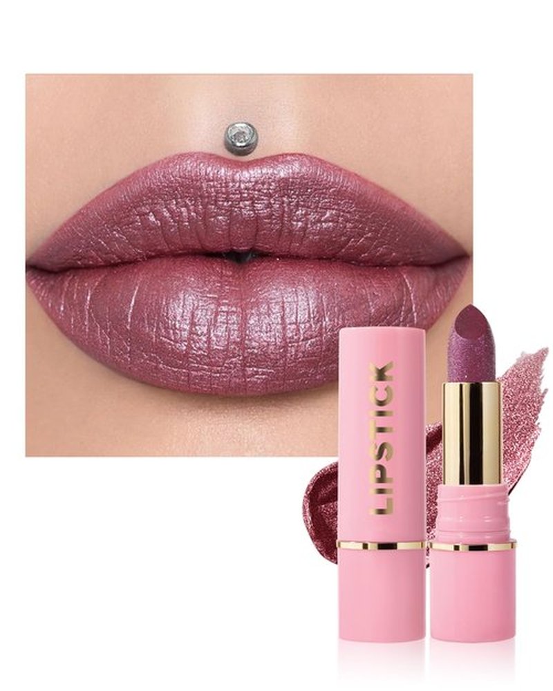 Glitter Metallic Shimmer Lipstick Long Lasting,High Shine Glitter Diamond Creamy Red Color Matte Lipstick Transfer Proof Non-Stick Lip Gloss Shimmer High Impact Full Coverage Lip Makeup for Women-06