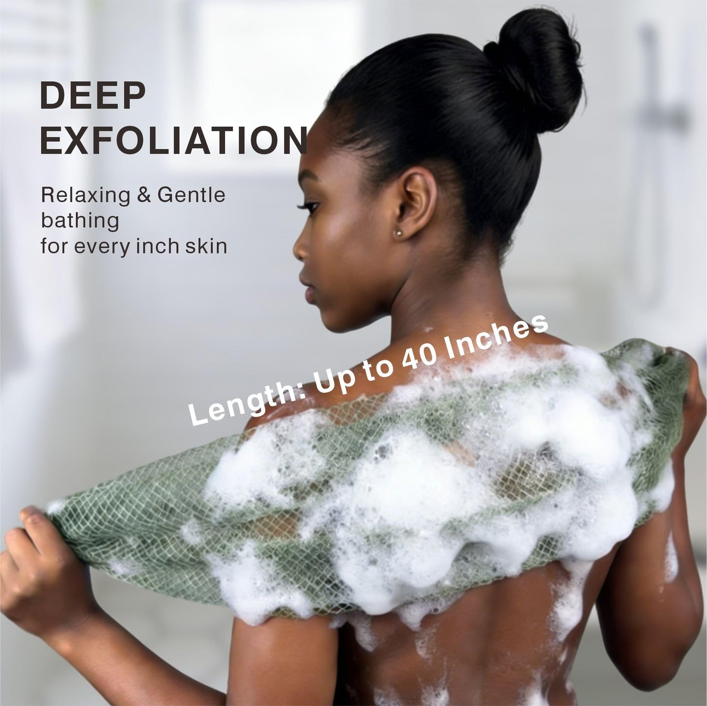 YUSAGO African Net Sponge Authentic,2 Pack Shower Loofah Exfoliating Body Scrubber, Stretchable Bath Sponge for Back Hard-to-Reach Areas, Long-Lasting Exfoliating Washcloth for Women (Black & Green)