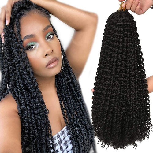 Passion Twist Hair 18 Inch Water Wave Black Color Synthetic bohemian knotless braids for Bomb Twist Locs Crochet Braiding Hair Long Curly Hair 7 Packs (18inch, 1B)