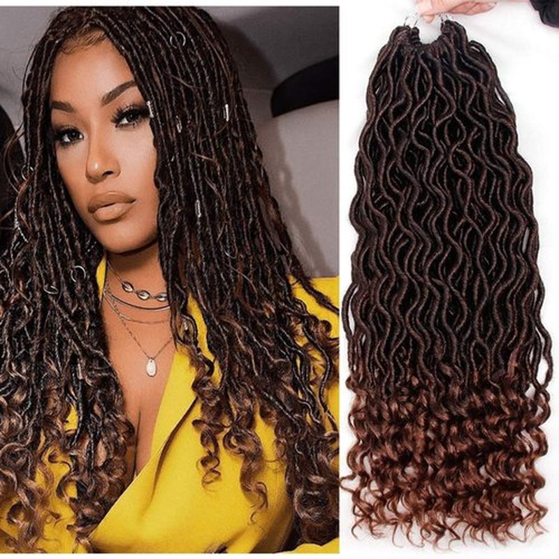 6 Packs Goddess Locs Crochet Hair Wavy Curly Faux Locs Crochet Braids Synthetic Hair Extensions Dreadlocks Crochet Locs Low Temperature Braiding Hair (14" (6 Packs), #T30)