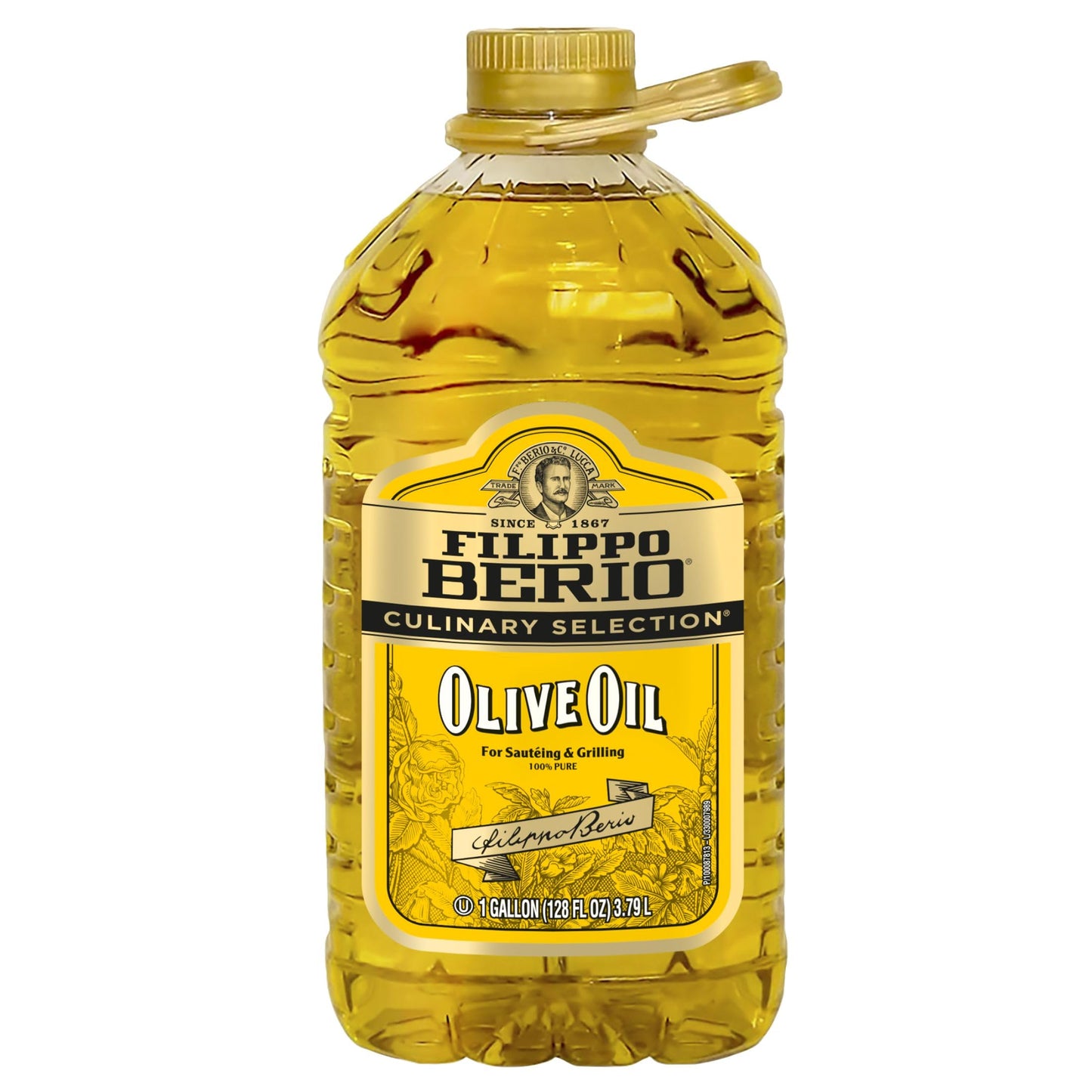 Filippo Berio Pure Olive Oil for Cooking, Frying and Grilling, Mild Flavor All Purpose Olive Oil, rPET, 128 Ounce (Pack of 1)