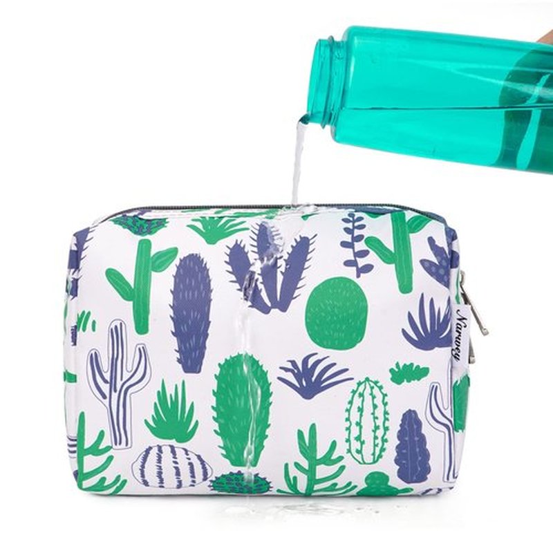 Large Makeup Bag Zipper Pouch Travel Cosmetic Organizer for Women (Large, Green Cactus-5088)