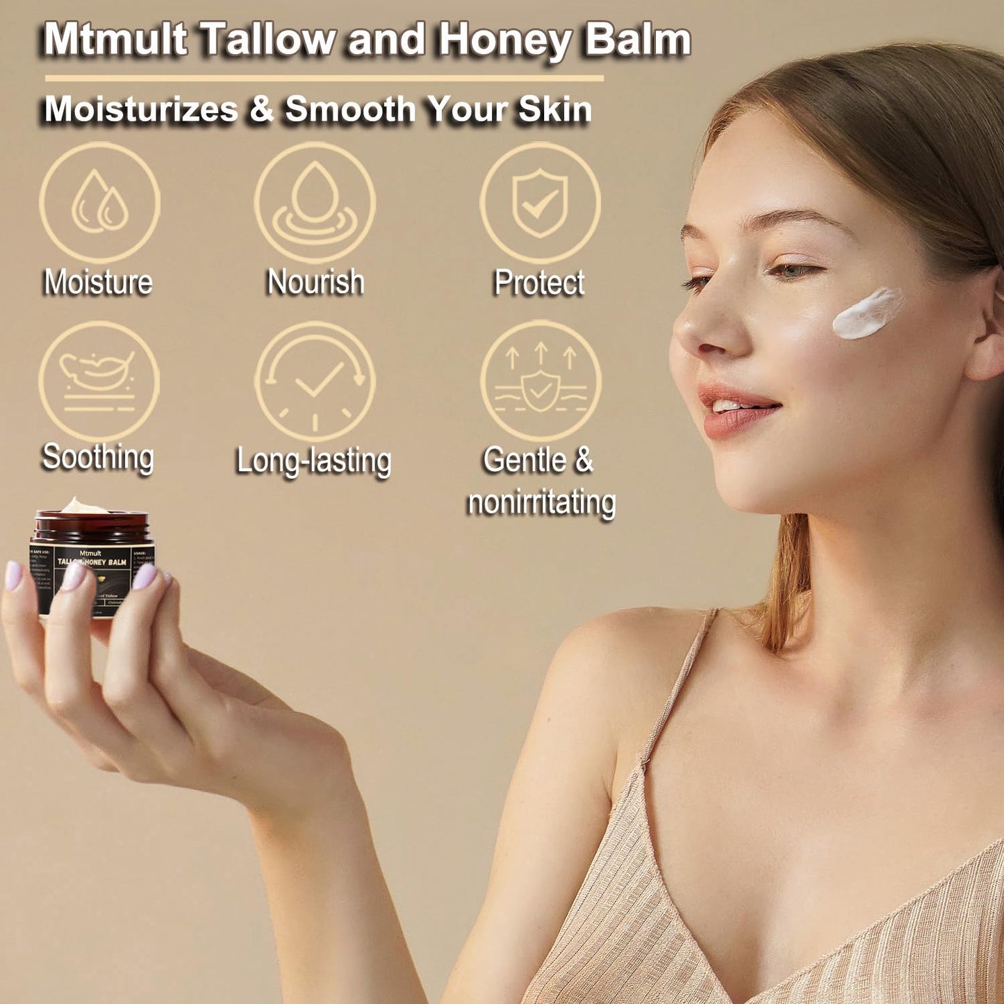 Mtmult Beef Tallow for Skin - Tallow and Honey Balm for Face, Hydrating with Grass-Fed Beef Tallow, Raw Honey & Beeswax | Beef Tallow for Face & Body Tallowyn Skin Balm