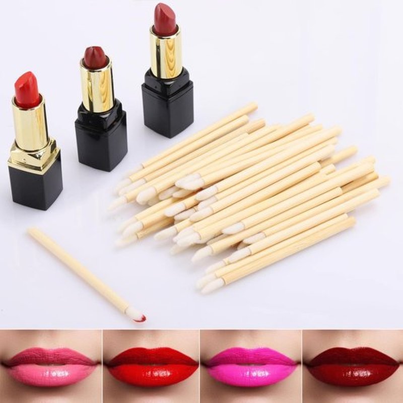 100pcs Disposable Bamboo Mascara Wand and Lip Brush, Eyelash Brushes Eyebrow Extension Lipstick Applicators Makeup Brush Tool Kits（Black）