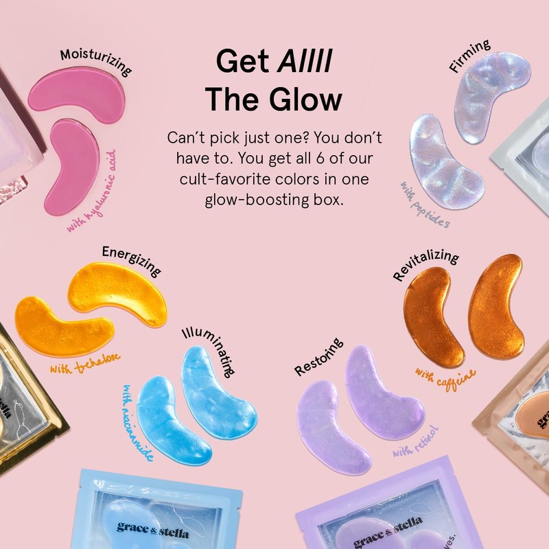 Under Eye Mask Variety Pack - 18 Pairs of Gel Patches for Dark Circles | 6 Colors, Vegan Gift Set for Women