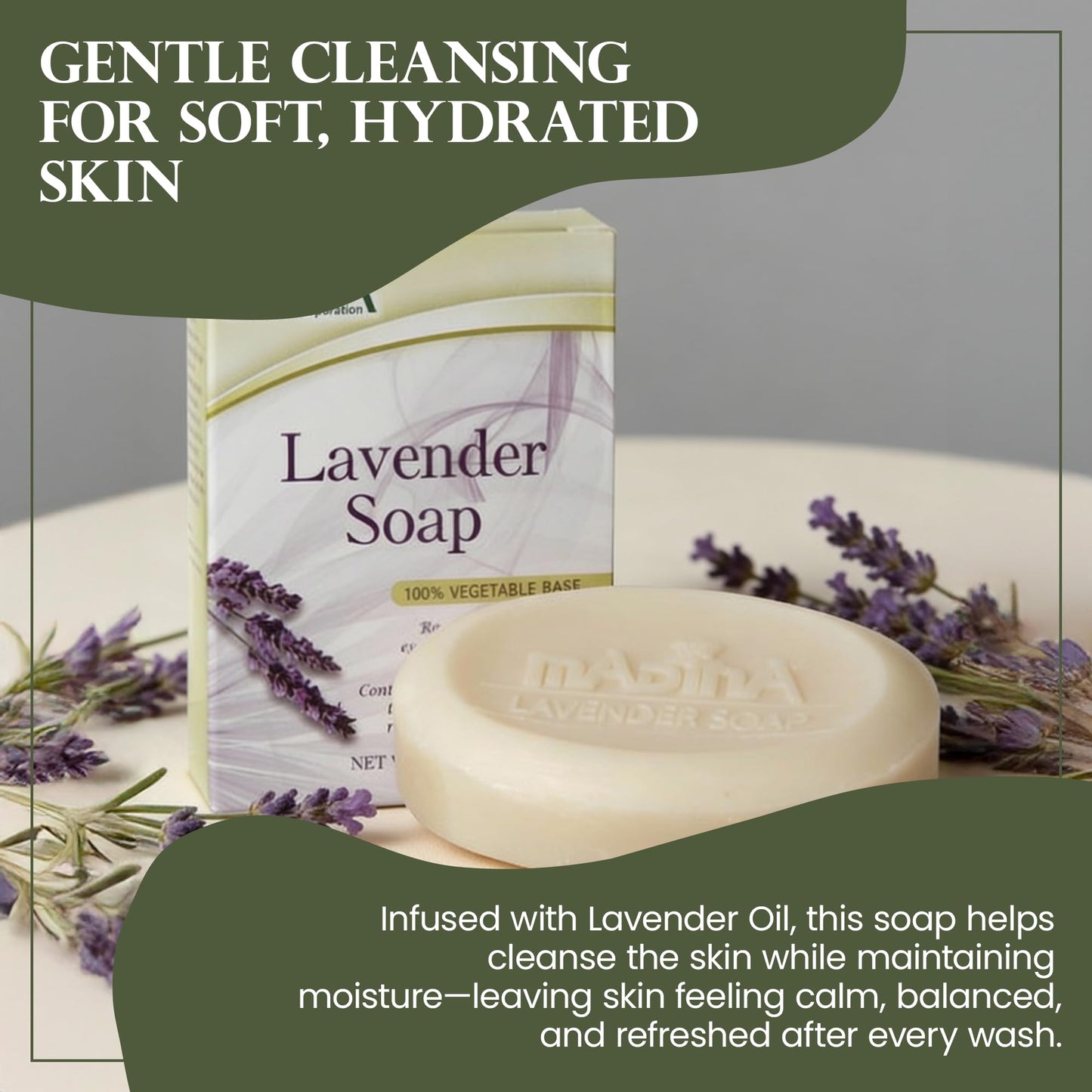 Madina Lavender Soap Bar – Natural Lavender Oil, Calming Scent, Moisturizing Cleanser, Gentle for All Skin Types, Aromatherapy Bath Soap, Daily Use, 3.5 oz Each (6 Pack)