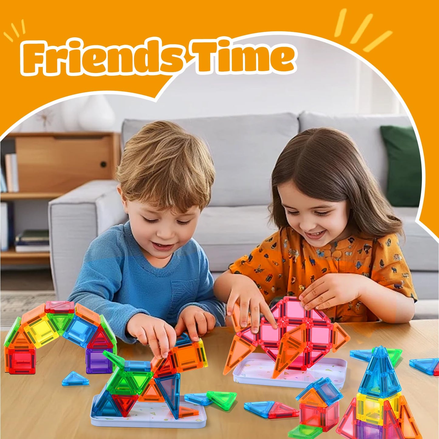ZNZ Mini Magnetic Tiles 48PCS Travel Set with Case, Portable Magnetic Blocks Building Toys, Montessori Preschool Classroom Must Haves Sensory STEM Toys, Birthday Gift for Boys Girls Ages 3-8