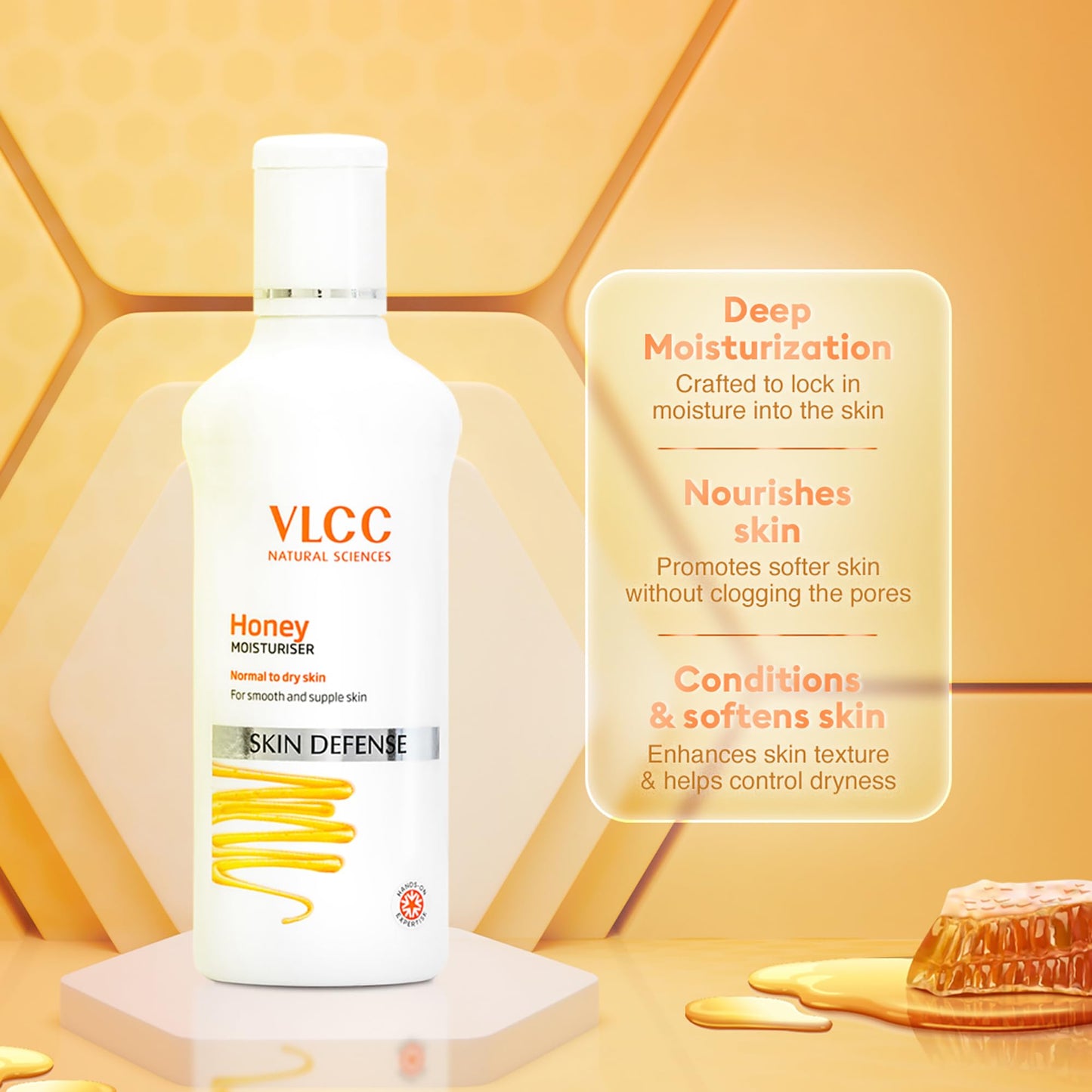 VLCC Honey Moisturizer - Lightweight Body Moisturizer with Shea Butter and Aloe Vera - Non Greasy Body Lotion for Soft Skin - 3.38 oz
