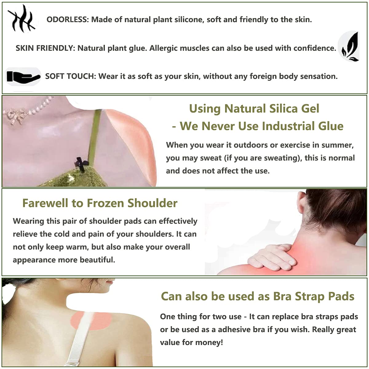 LUNNTE Silicone Shoulder Pads for Womens Clothing, Anti-Slip Shoulder Push-Up Pads Invisible Breathable Enhancer Reusable (2 Pairs (Transparent & Skin)