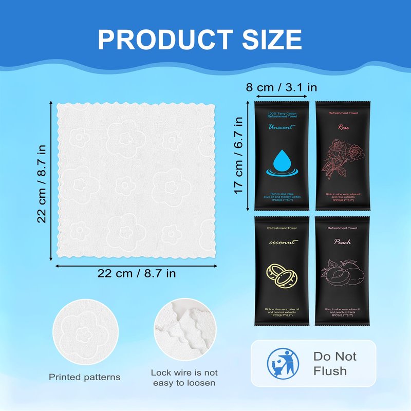 Moist Cotton Towel Bulk Moist Towelettes Individually Wrapped 8.7"x 8.7",White Towel Services,Refreshment Pre Moistened Towels Peach,Rose,Coconut and Unscented for Sport Party Spa(pack of 400)