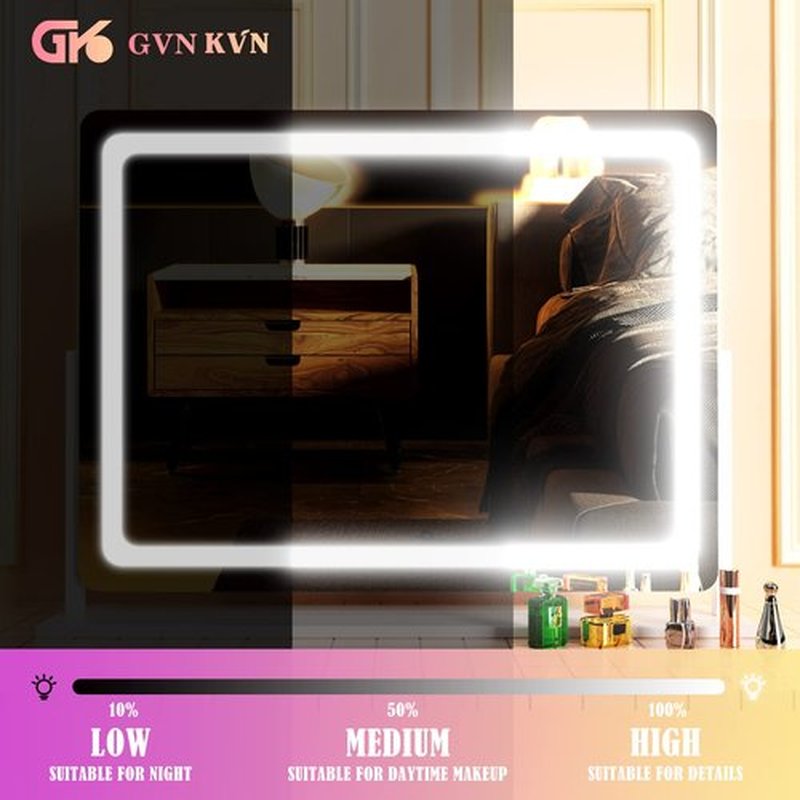 Gvnkvn Makeup Vanity Mirror with Lights 32" x 24" Large LED Makeup Mirror, Light up Mirror with 10X Magnification and USB Charging Port, with Dimmable 3 Modes, Touch Screen Control Round White