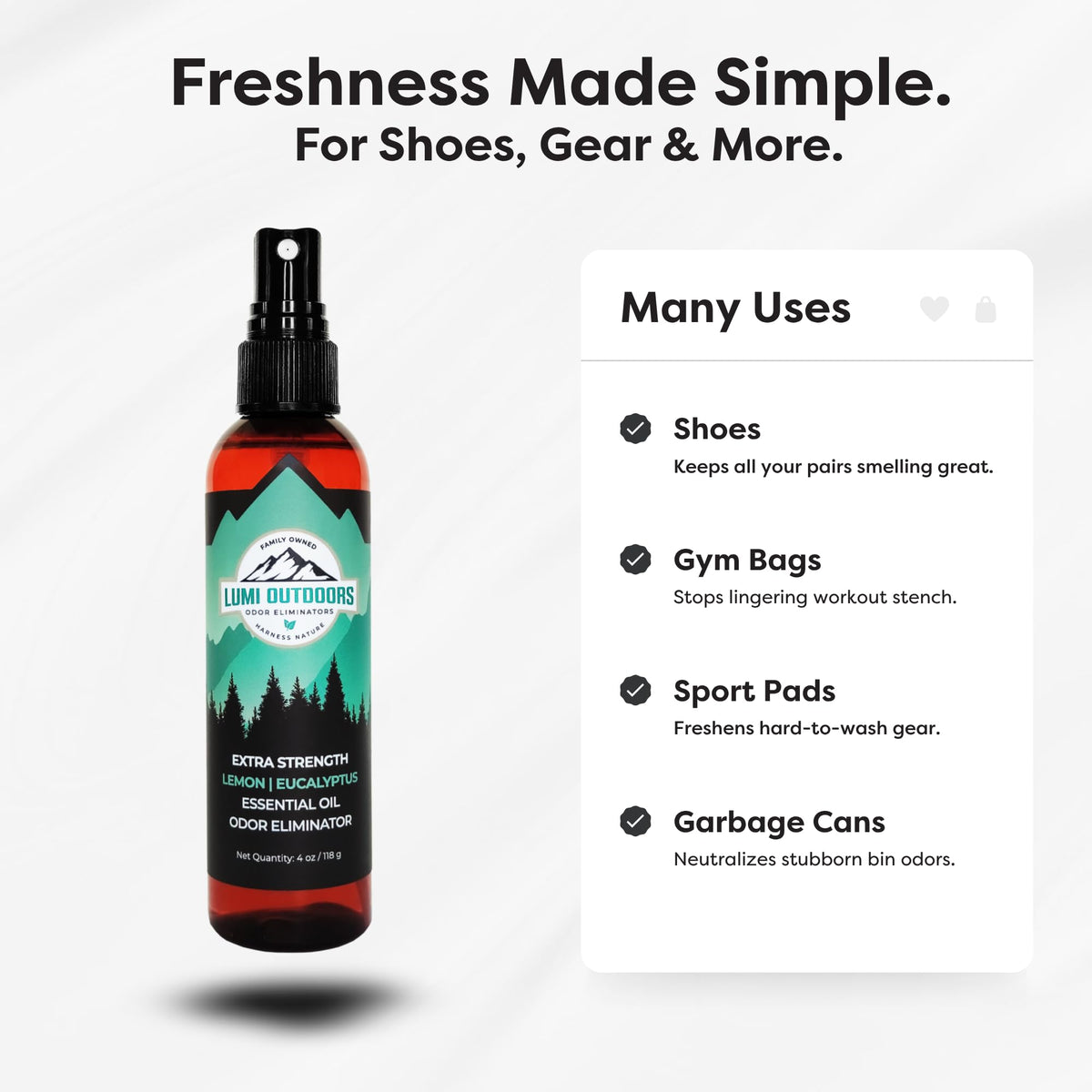 Lumi Outdoors Natural Shoe Deodorizer Spray - Odor Eliminator
