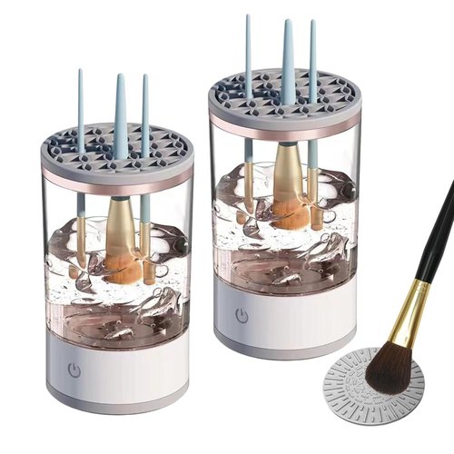 Beauty Swirl Cosmetic Brush Cleaner, Cozy Luna Brush Cleaner, Makeup Brush Cleaner, Automatic Spinning Makeup Brush Cleaner Fit for All Size Makeup Brush (2pcs Transparent)