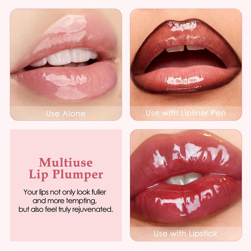 FREEORR Lip Plumper, Extreme Plumping Lip Fuller, Hydrating and Transparent Lips Balm, Volumizing formula, Youthful Fuller Gloss, Smoother Lips and High Glossy, Non-Sticky-03 Pink, 0.21 Fl Oz