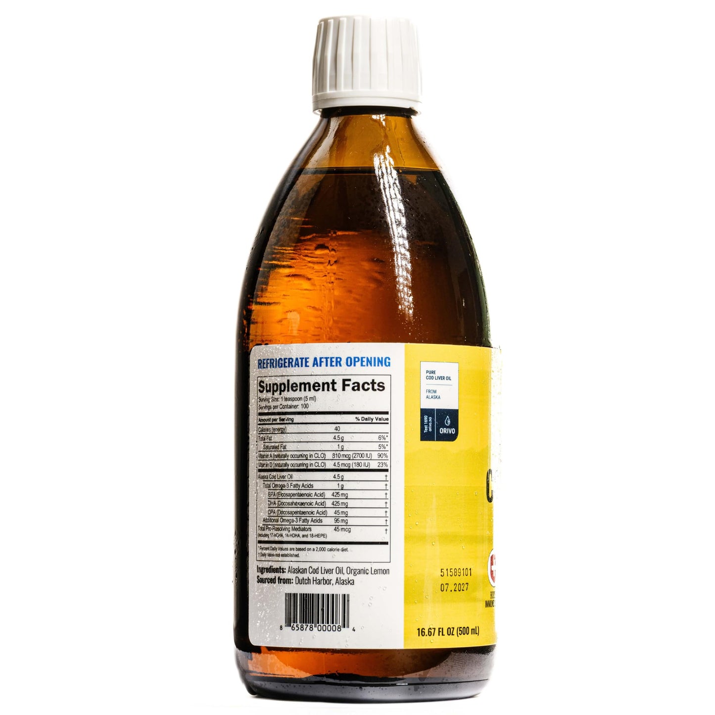 On Target Living Alaskan Cod Liver Oil Liquid | Organic Lemon Flavor 16.67 oz | Line Caught in The USA | Naturally Occurring Vitamin D | Rich in Omega 3 DHA/EPA | Non-GMO Project Certified