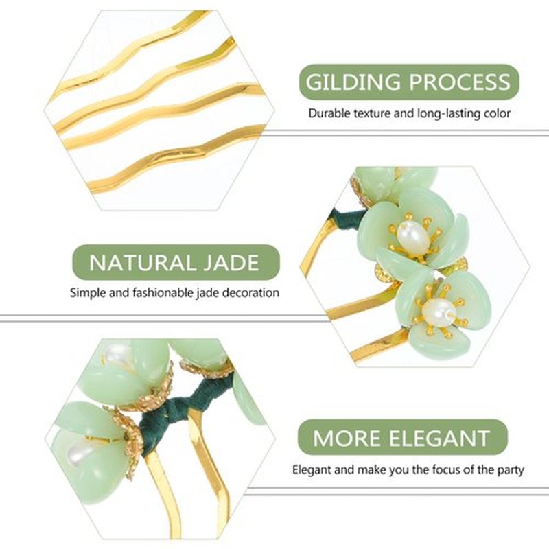 Beaupretty 5 Pieces Jade Flower Hair Pin Chinese Hair Stick Jade Hairpin Retro Chignon Pin Traditional Classical Flower Hair Chopstick Hair Styling Accessories for Women Girls (Green)