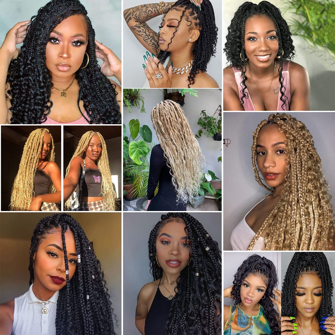 COOKOO 8 Pack Boho Box Braids Crochet Hair for Black Women 18 Inch Synthetic Goddess Box Braids Curly Ends Crochet Hair Pre Looped Ombre Brown Bohemian Afro Twist Braiding Hair T30#