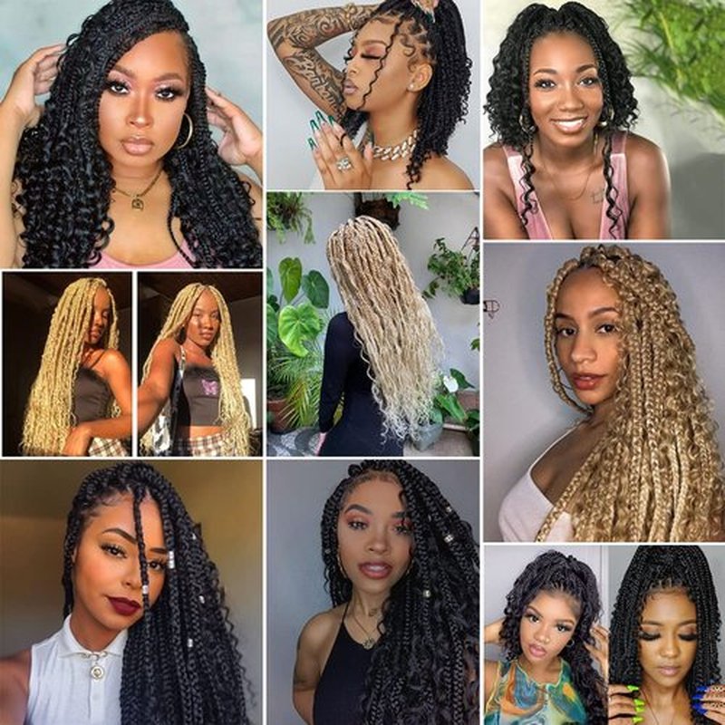 COOKOO 14 Inch Goddess Box Braids Crochet Hair With Curly Ends 8 Pack 3X Synthetic Bohomian Hippie Box Braids Crochet Hair Pre Looped Braiding Hair Extension for Black Women （Red#)