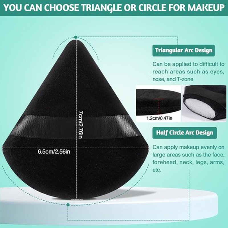 Pimoys 6 Pieces Powder Puff Face Soft Triangle for Loose Powder, Velour Makeup Blender Sponge Set Setting Powder Puff Beauty Makeup Tool, Black and Green