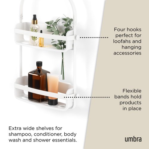 Umbra Flex Hanging Shower Caddy, Bathtub Shelf and Bathroom Organizer, White