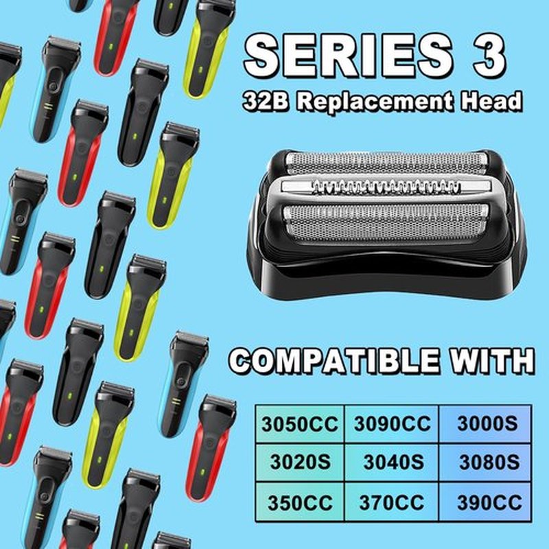 Series 3 32B Electric Shaver Replacement Head Compatible, 32B Replacement Electric Shaver Heads for Men Razor Shaving Blades Fit for Braun Series 3: 3040s 3010s 310s 3000s 3050cc 3080s 390cc