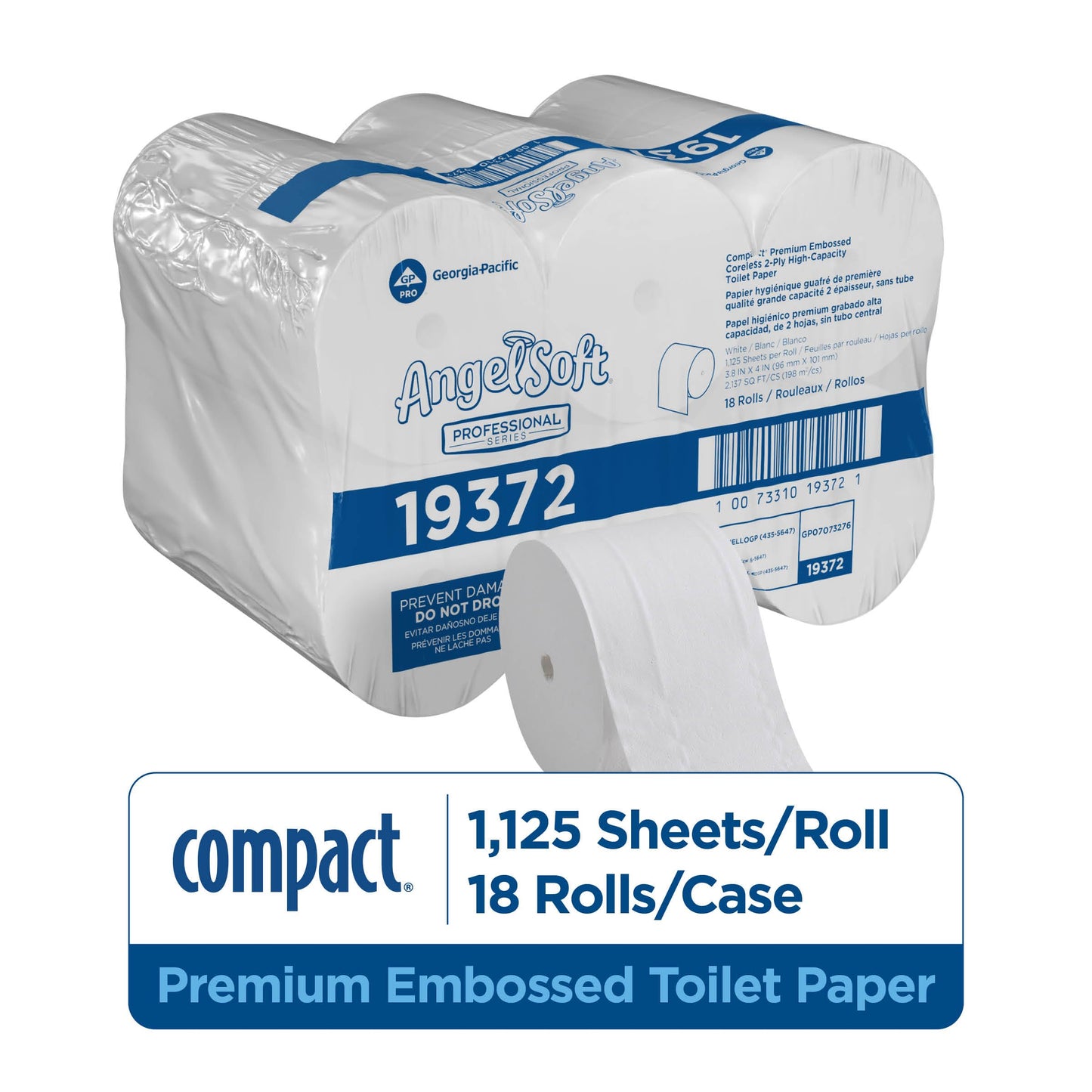 Georgia-Pacific Angel Soft Professional Series -19372 Compact Coreless 2-Ply Recycled Toilet Paper by GP PRO (Georgia-Pacific), White, 1,125 Sheets Per Roll, 18 Rolls Per Case