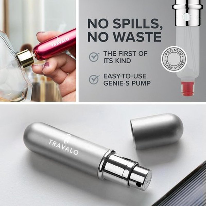 Travalo Classic HD Perfume Atomizer | Genie-S TSA Approved Travel Perfume Bottle Refillable | Reusable Airtight Easy-Fill Mini Pump Sprayer | Lightweight Elegant Design w/Volume Window Silver 0.17oz