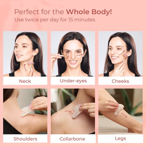 PLANTIFIQUE Face Roller and Gua Sha Rose Quartz Certified - Face Scuplting Tool - Guasha Tool for Face - Jawline Shaper - Face Rollers for Women - Your Skin Care Routine
