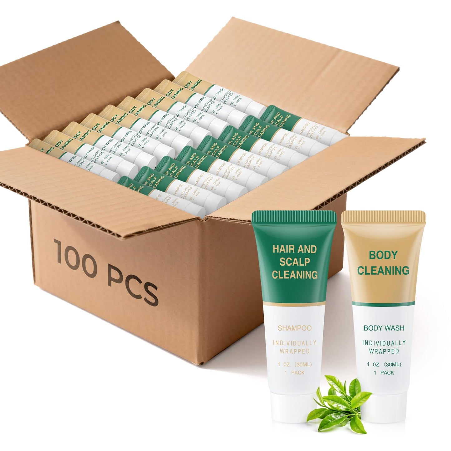 Zhjianup Shampoo and Body Wash Bulk,Travel Size Individually Wrapped Hotel Mini Shower Gel and Shampoo Small Cleansing Toiletries Amenities Men Women for Hotel/Vacation/Homeless 1 Fl Oz (Pack of 100)